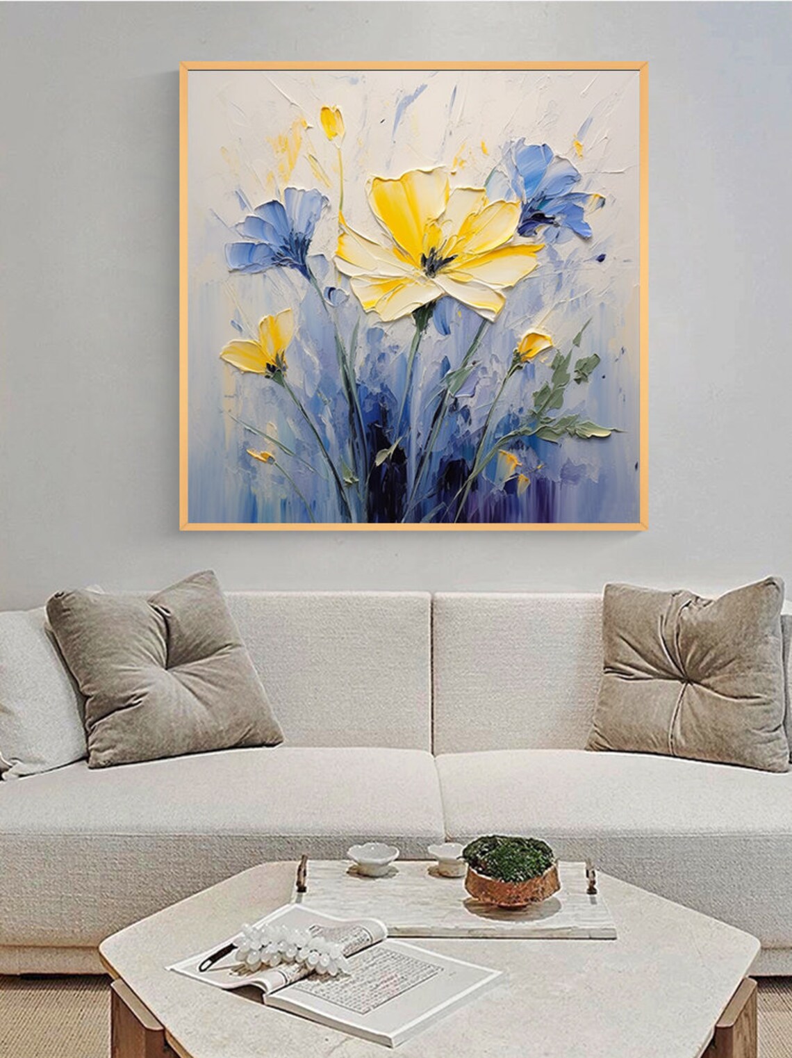 Yellow Spring Flowers and Blue Blooms Palette Knife Oil Poster - Image 7