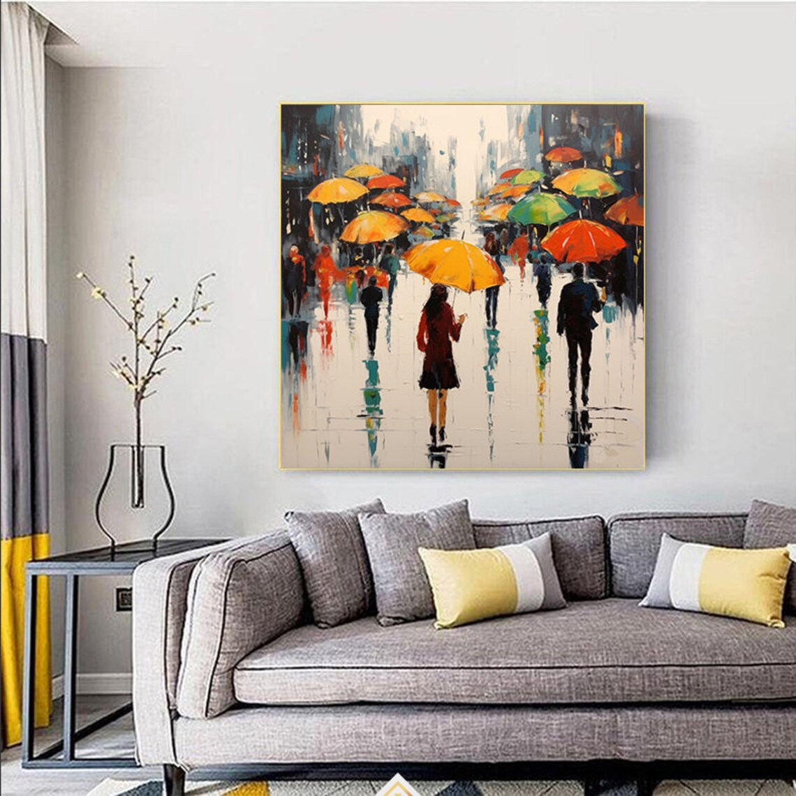 Rainy City Street Scene With Colorful Umbrellas Impression Poster - Image 3