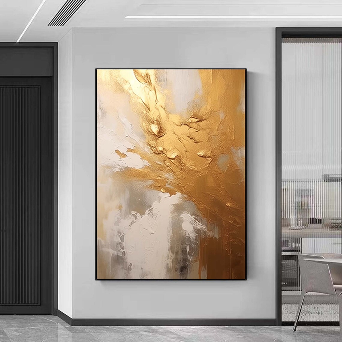 Gold and White Abstract Textured Oil Painting Vertical Luxe Poster - Image 4
