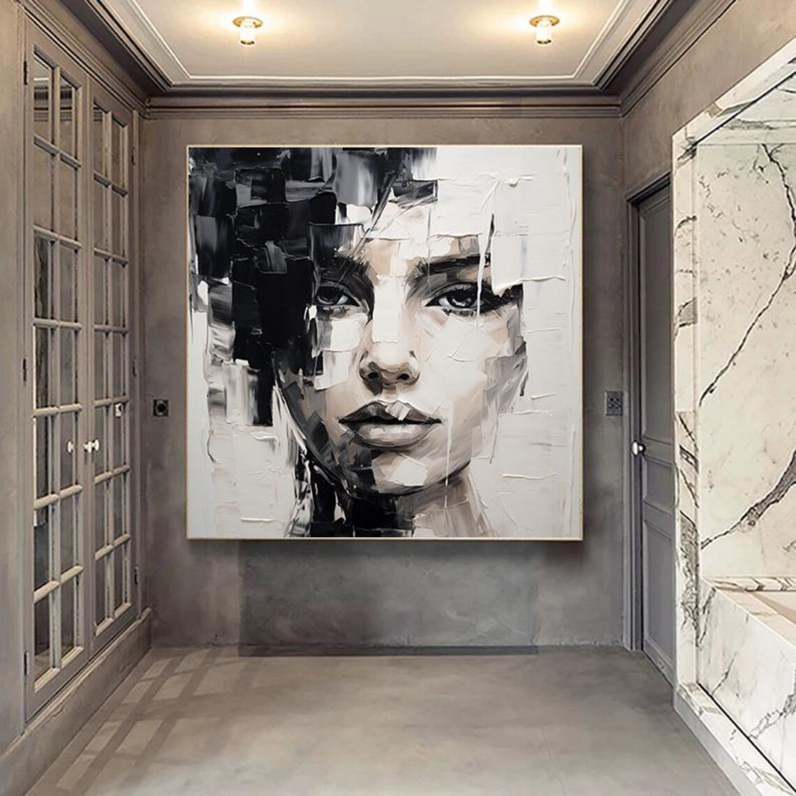 Black and White Woman Face Abstract Portrait Modern Art Poster - Image 2