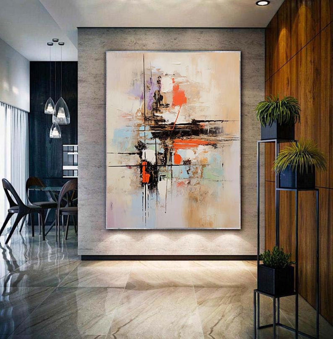 Warm Neutral Orange Blue Geometric Abstract Modern Decor Poster - Image 5