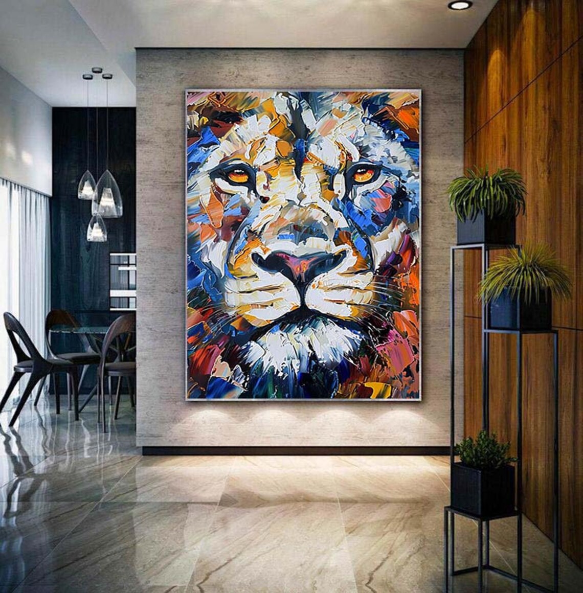 Custom Lion Oil Painting, Abstract Modern Wall Art Print - Image 3