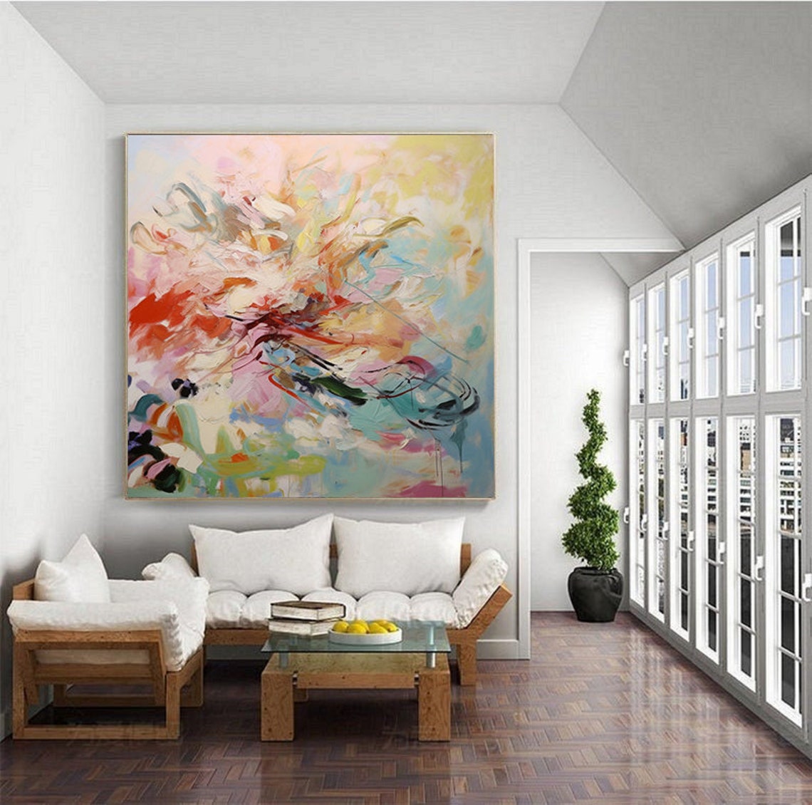 Dreamy Pastel Color Burst Abstract Oil Painting Modern Wall Poster - Image 3