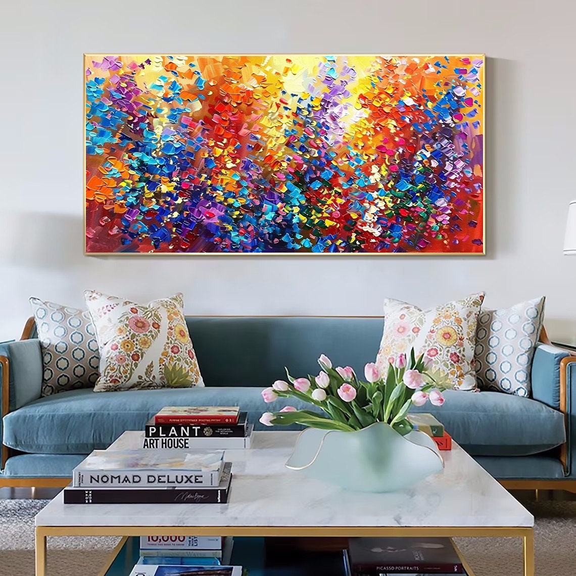 Large Contemporary Wall Art Colorful Abstract Oil Painting Red Blue Painting For Living Room Impasto Heavy Texture Art Spiritual Decor - Image 5
