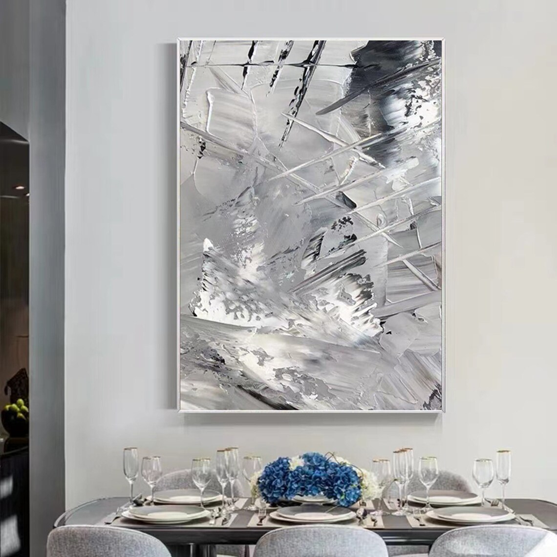 Gray and White Abstract Painting, Modern Art Print - Image 6