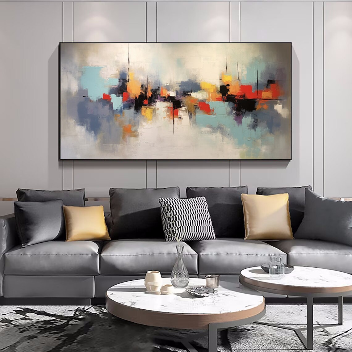 Color Block Red Teal Orange Wide Modern Abstract City Poster - Image 4