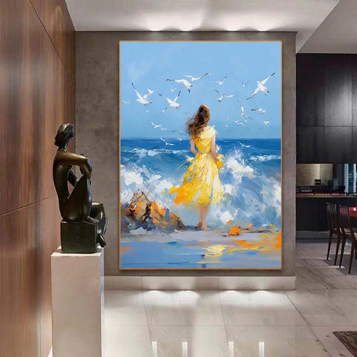 Beautiful Woman On The Beachbeautiful Girl Back View Oil Painting Acrylic Abstract Oil Painting Wall Decor Living Room Office Wall - Image 6