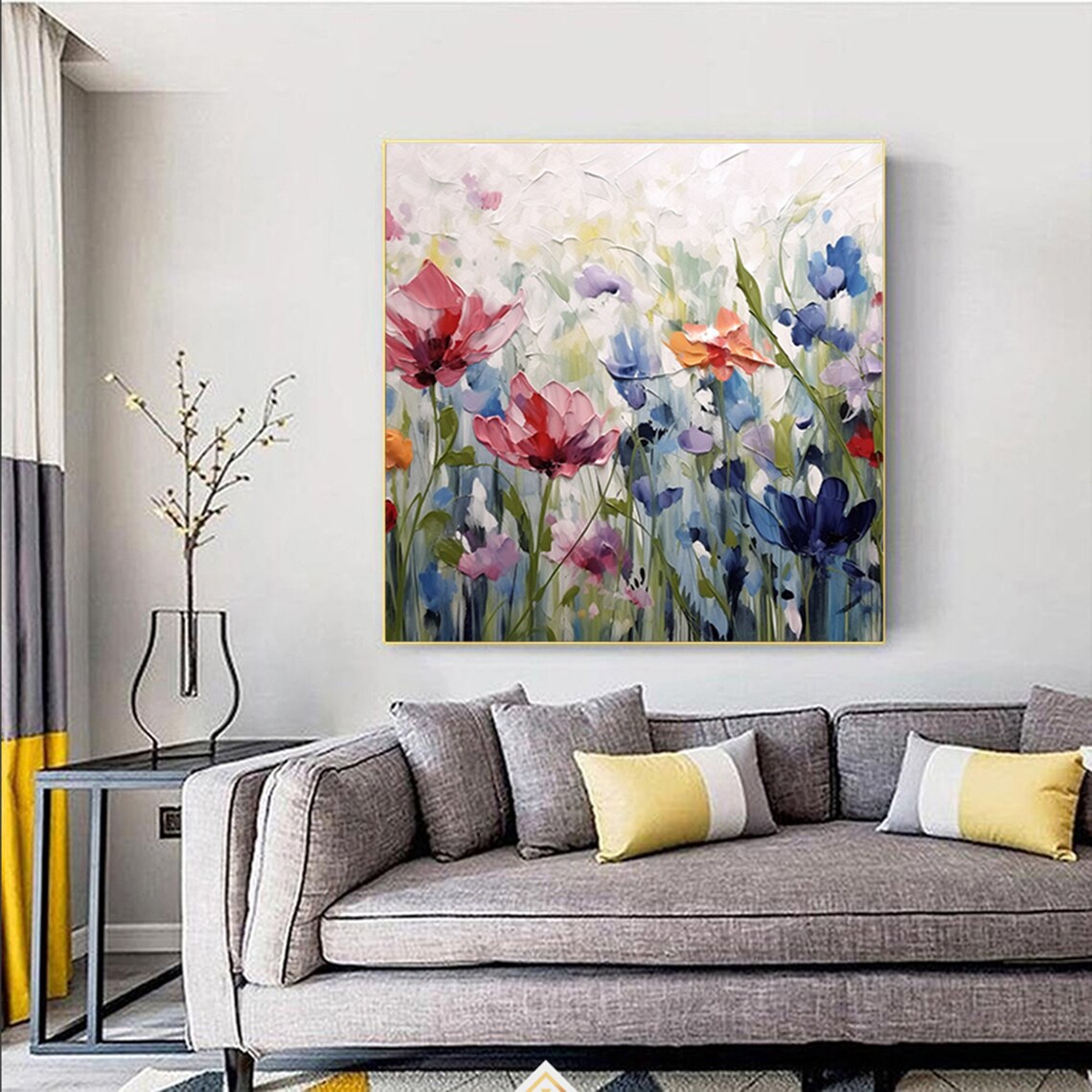 Abstract Flower Oil Painting, Boho Bedroom Art Print - Image 2