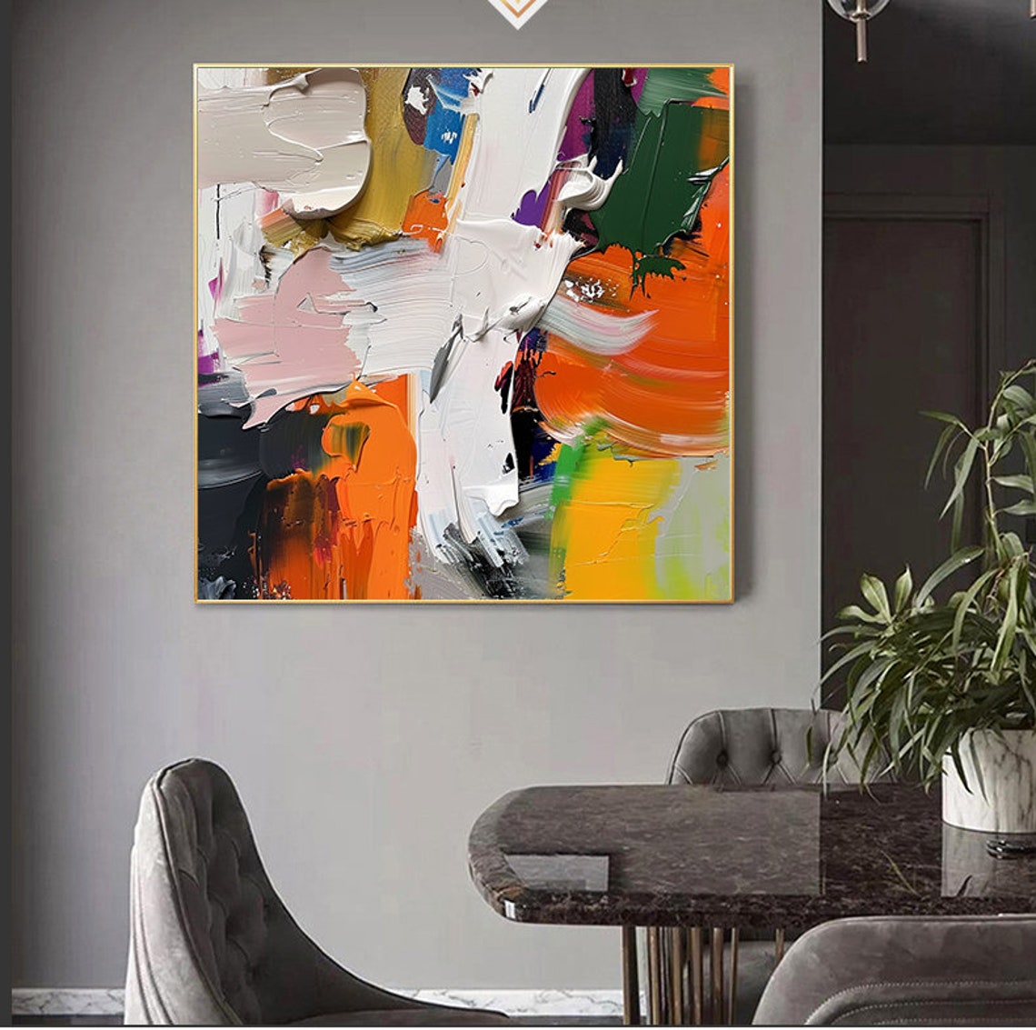 White Orange Color Splash 3D Textured Abstract Modern Wall Poster - Image 7