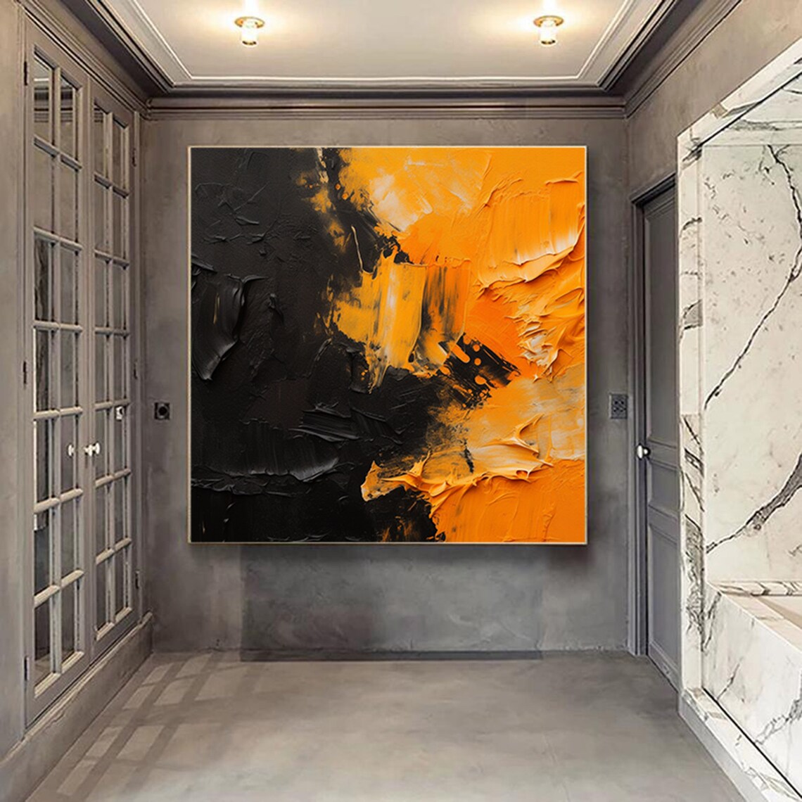 Black Orange Fire Abstract 3D Textured Bold Modern Oil Painting Poster - Image 4