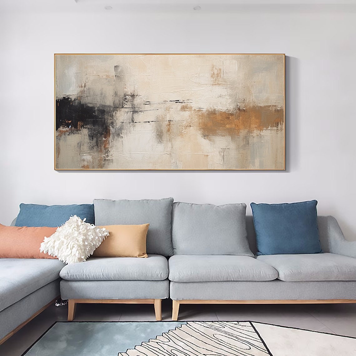 Beige Black Copper Textured Abstract Horizon Wide Living Room Poster - Image 6