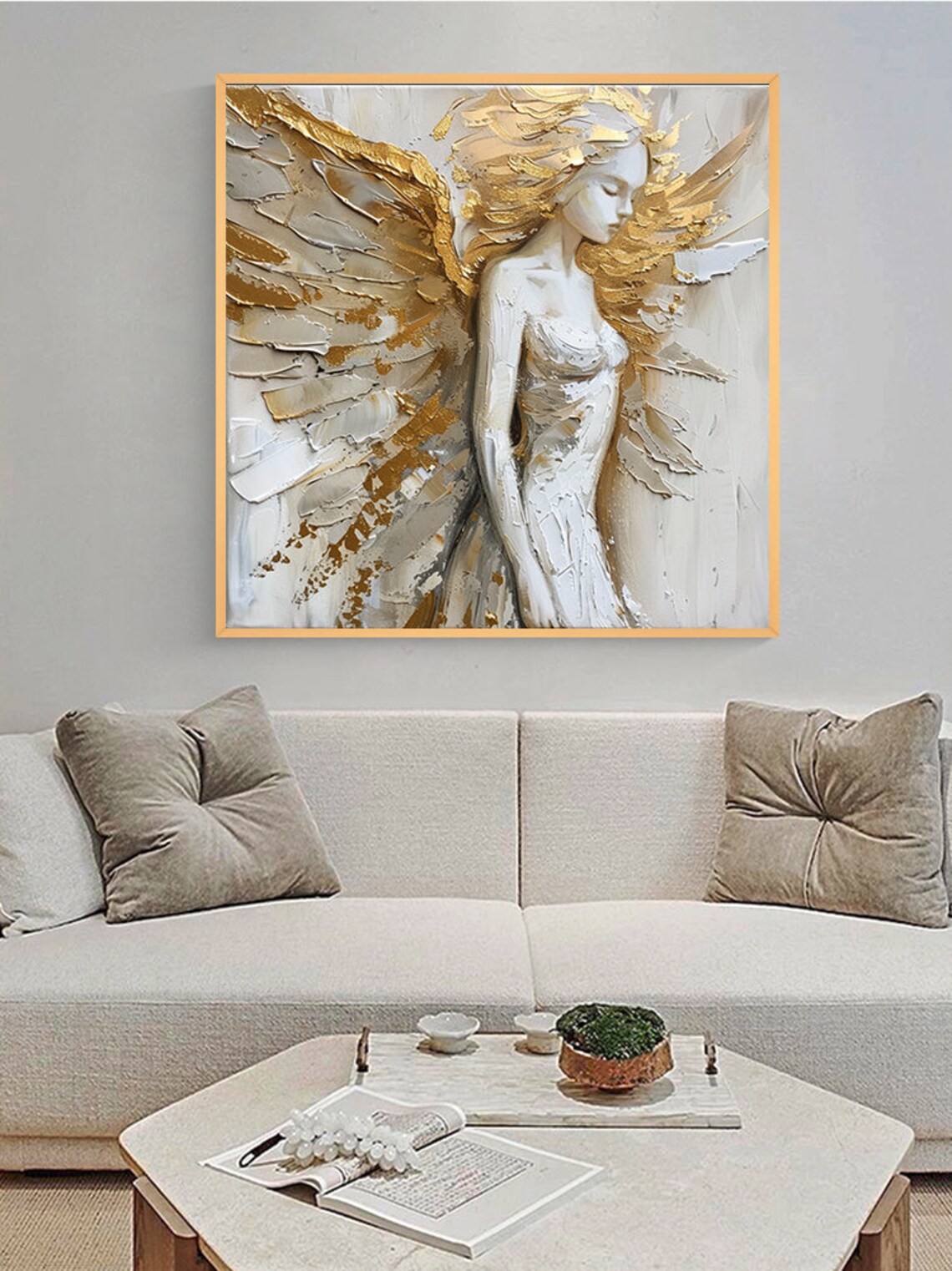 Gold Wings White Angel, Abstract Oil Painting Print - Image 6