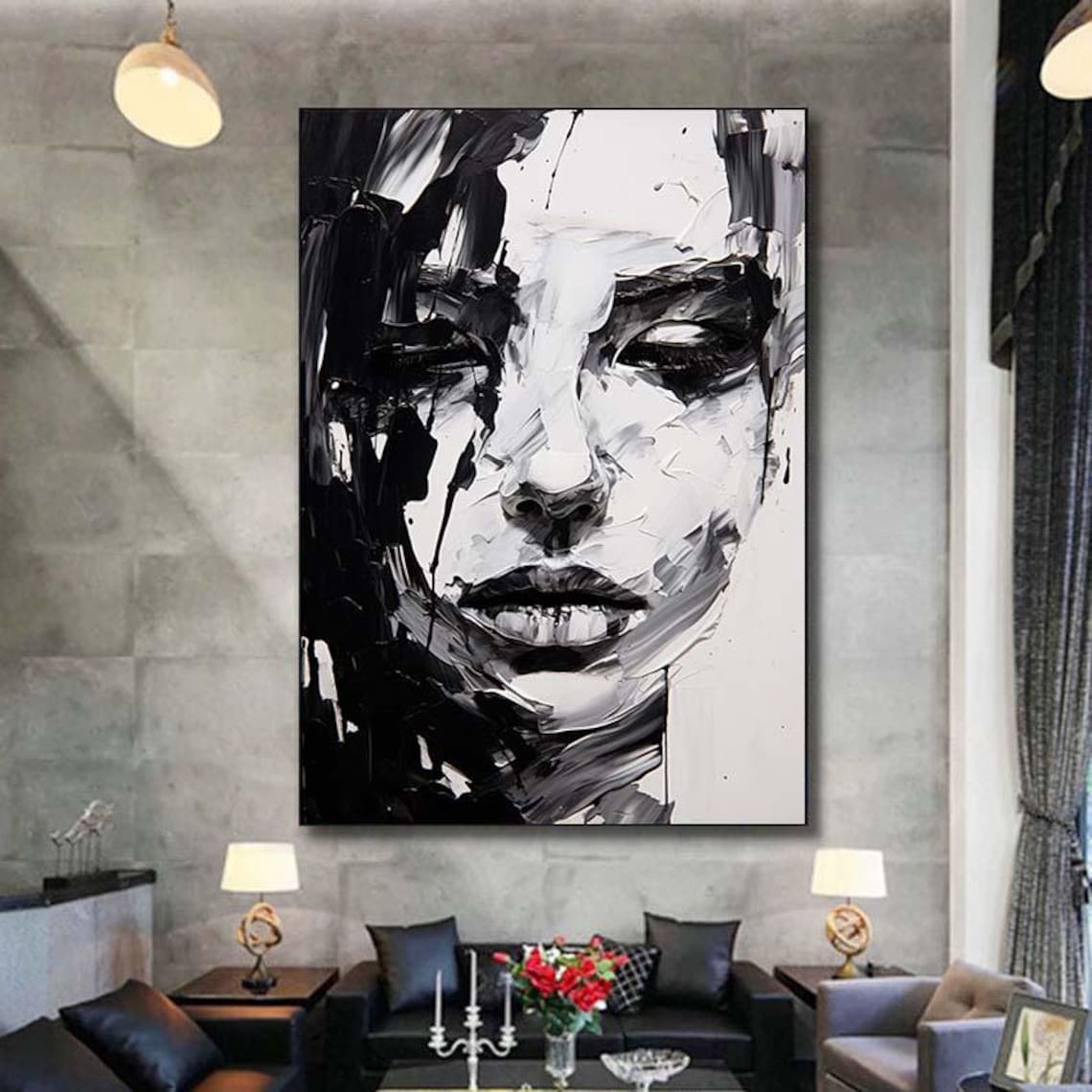 Monochrome Sleeping Beauty Woman Face White Impasto Art Poster - Image 7