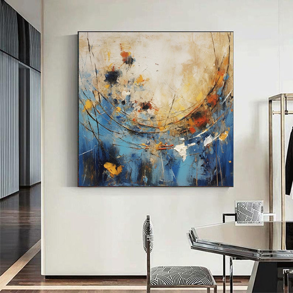 Deep Blue Swirling Abstract With Gold And Orange Accents Poster - Image 5