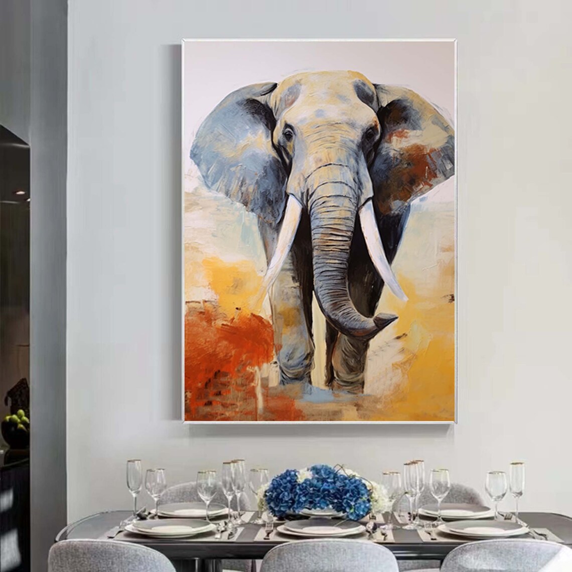Majestic Elephant Front View Warm Earth Tone Tusks Art Poster - Image 5