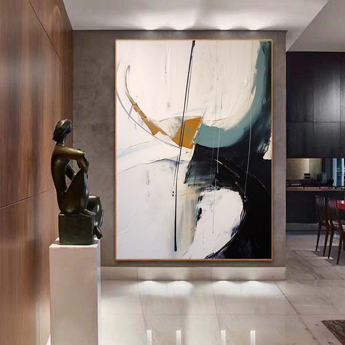 White Navy and Ochre Minimal Abstract Curve Gallery Wall Poster - Image 7
