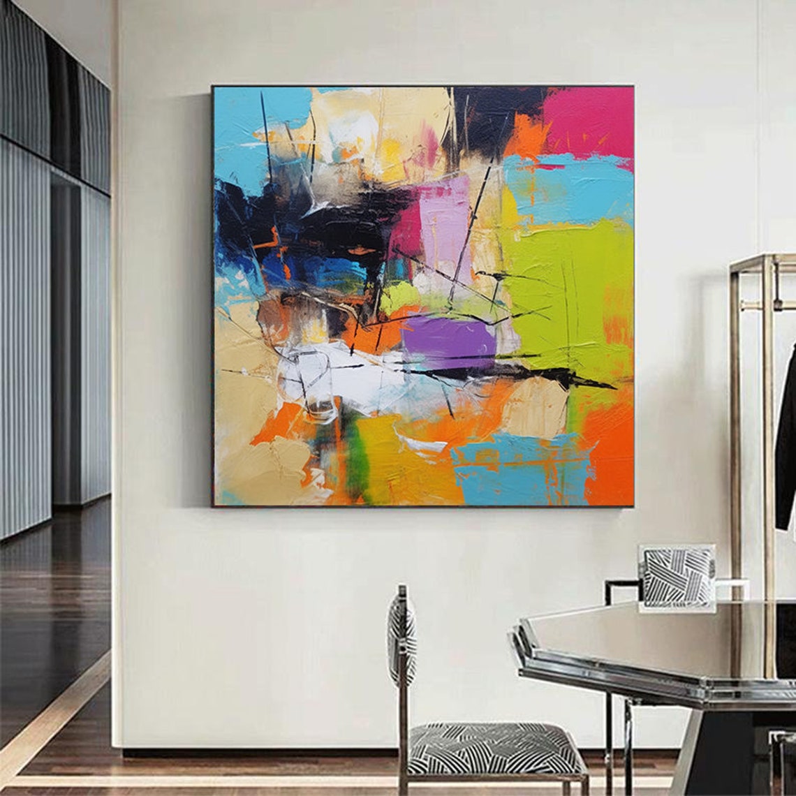 Electric Multicolor Neon Abstract Block Painting Wall Poster - Image 6
