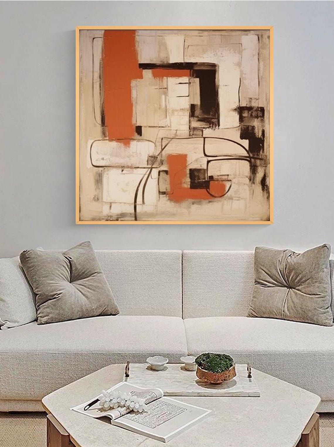 Tan Burnt Orange Geometric Line Abstract Modern Painting Poster - Image 5