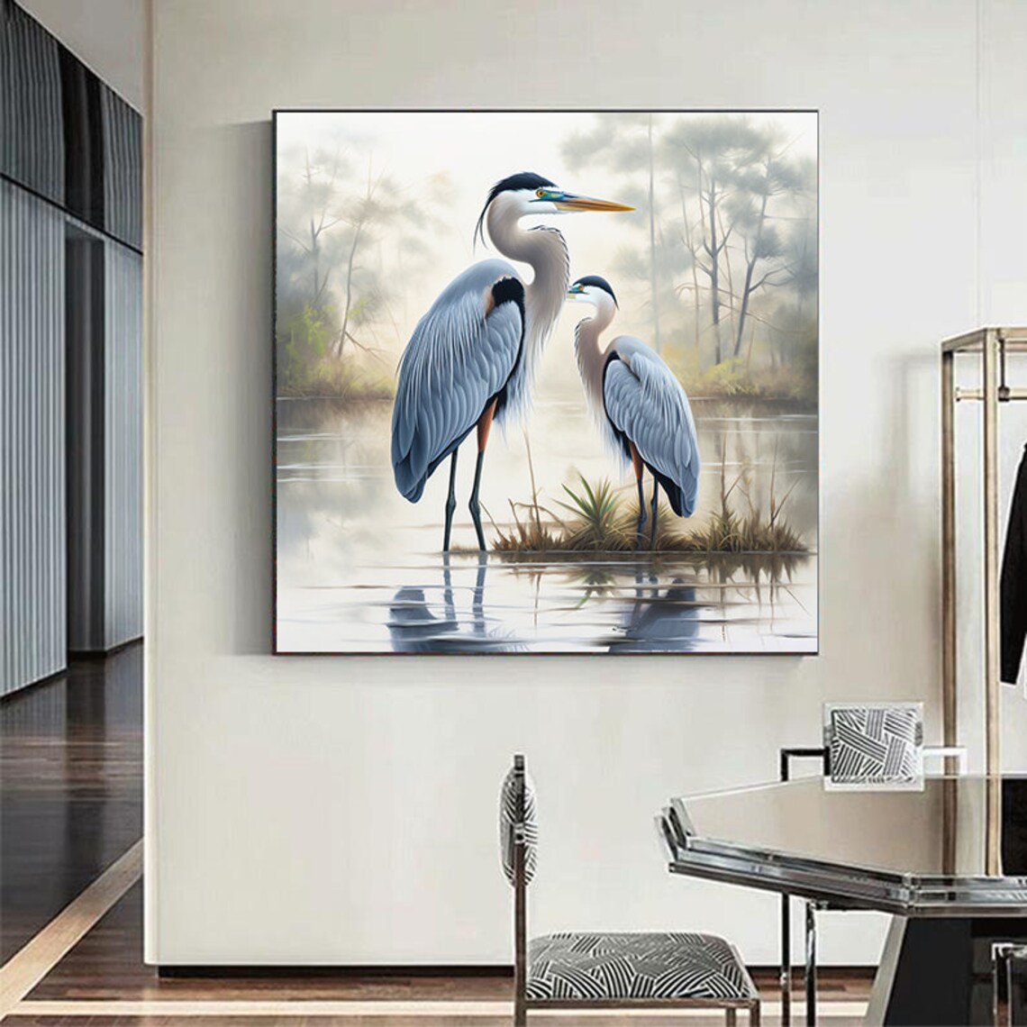 Great Blue Heron Oil Painting Art Print, Bird Decor - Image 3