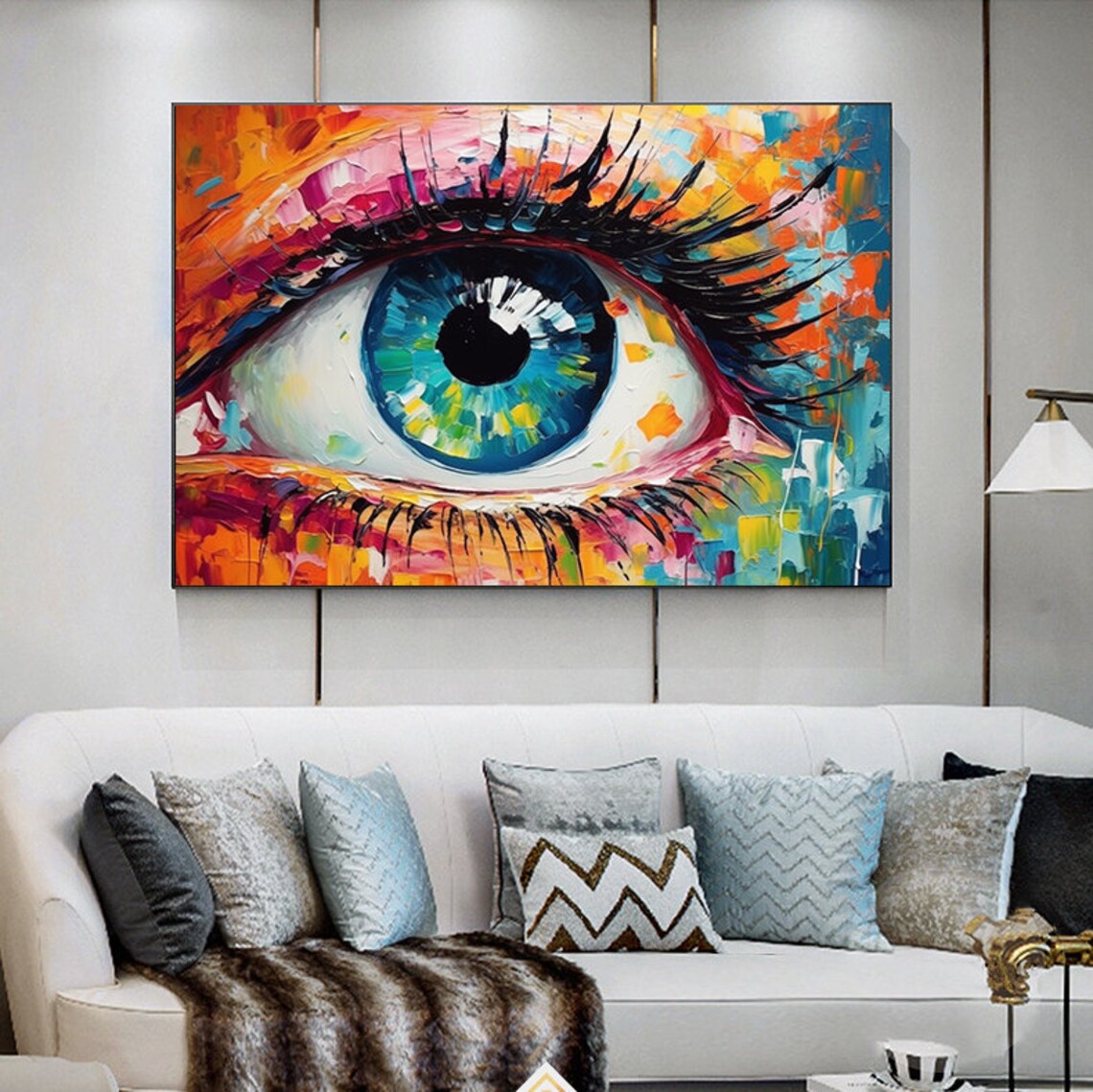 Vivid Colorful Blue Eye Abstract Oil Painting Modern Decor Poster - Image 2