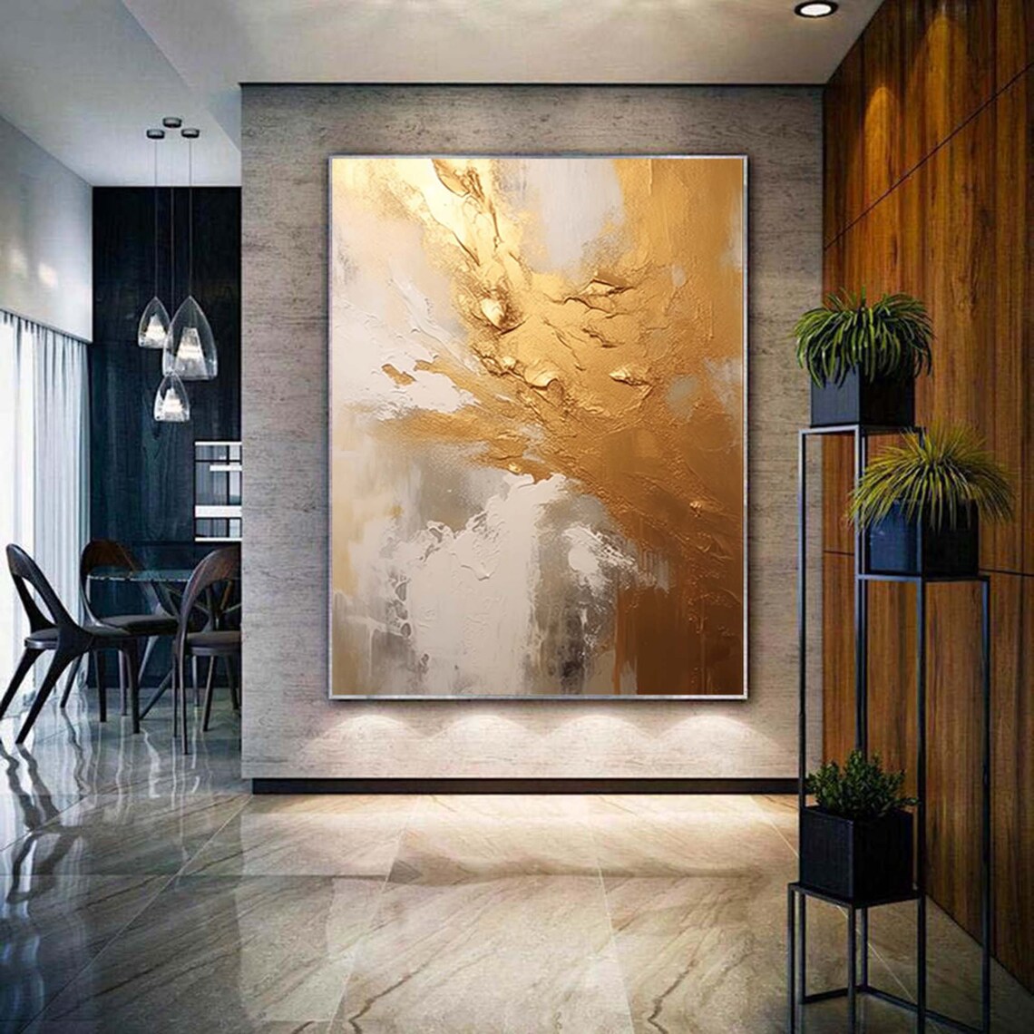 Gold and White Abstract Textured Oil Painting Vertical Luxe Poster - Image 5