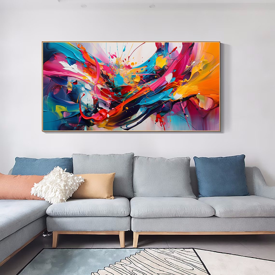 Abstract Colorful Texture Oil Painting, Living Room Art Print - Image 5