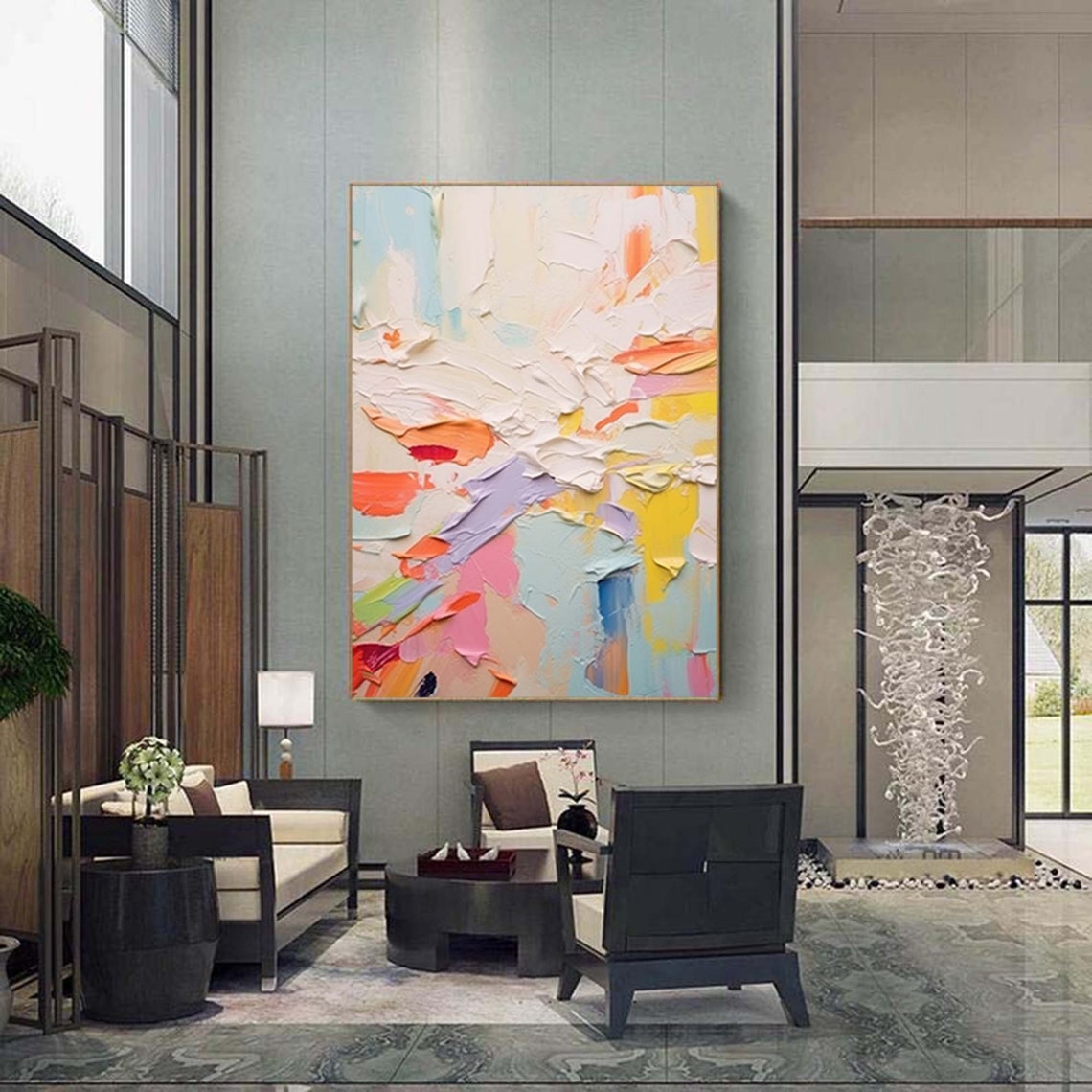 Soft Pastel Pink Yellow Lavender Abstract Modern Painting Poster - Image 2