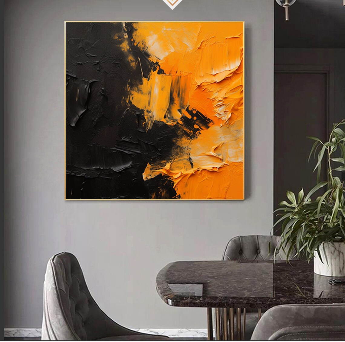 Black Orange Fire Abstract 3D Textured Bold Modern Oil Painting Poster - Image 6