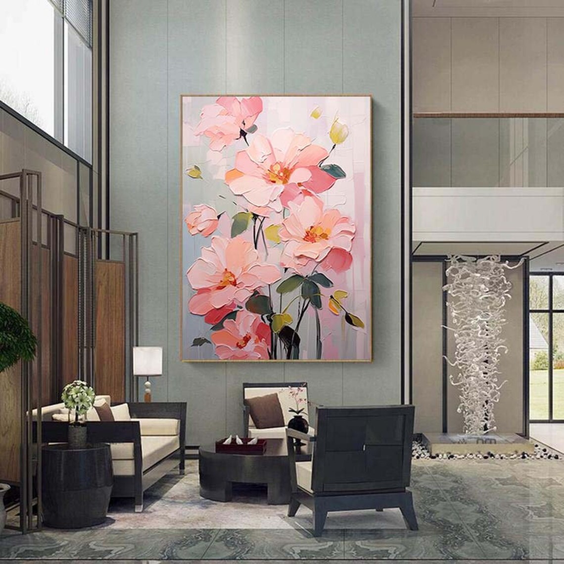 Abstract Pink Flower Art Print, Boho Wall Decor - Image 3