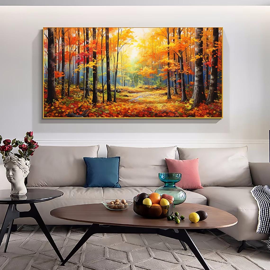 Golden Autumn Forest Sunlit Path Fall Landscape Painting Poster - Image 2