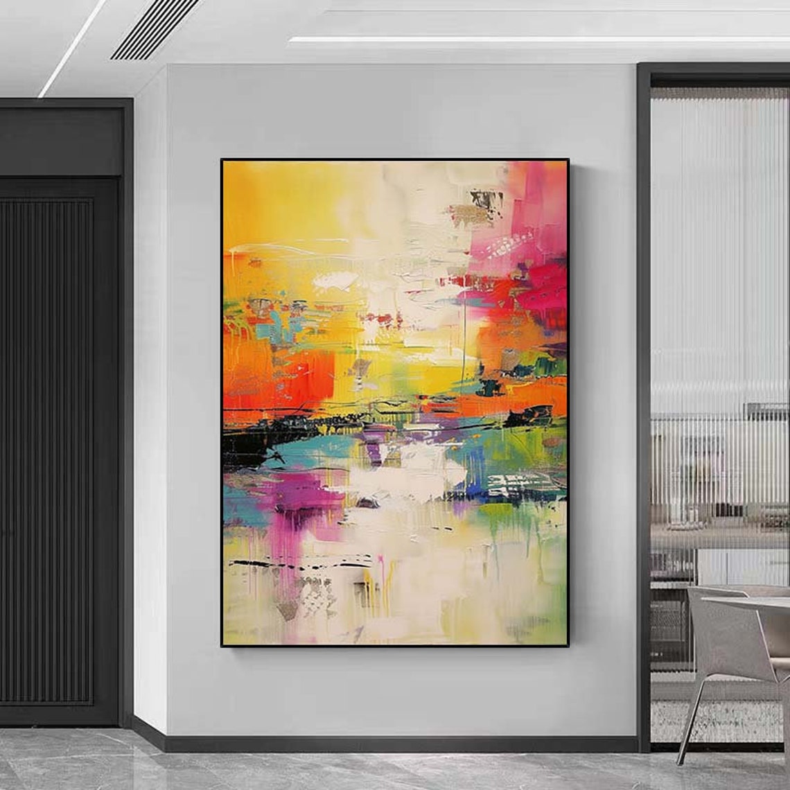 Vibrant Colorful Abstract Blocks Yellow Pink Teal Modern Art Poster - Image 2