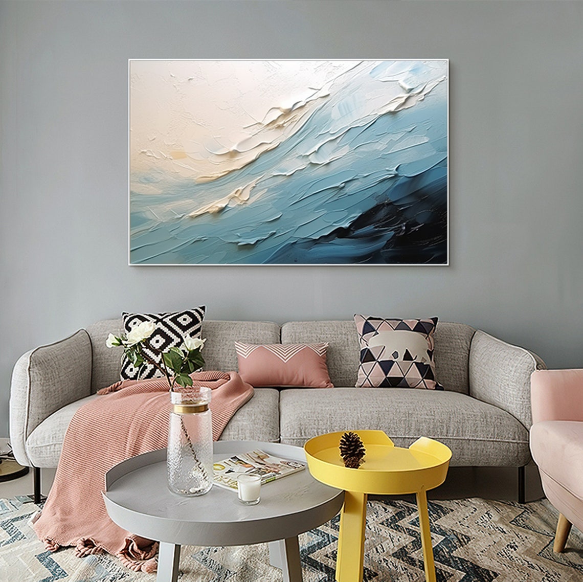 Blue Ocean Waves White Foam Abstract Seascape Painting Poster - Image 5