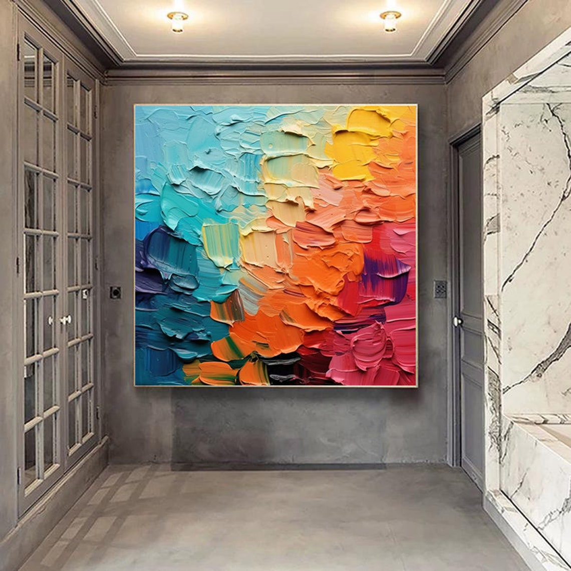 Colorful Palette Knife Mosaic Texture Modern Abstract Art Poster - Image 4