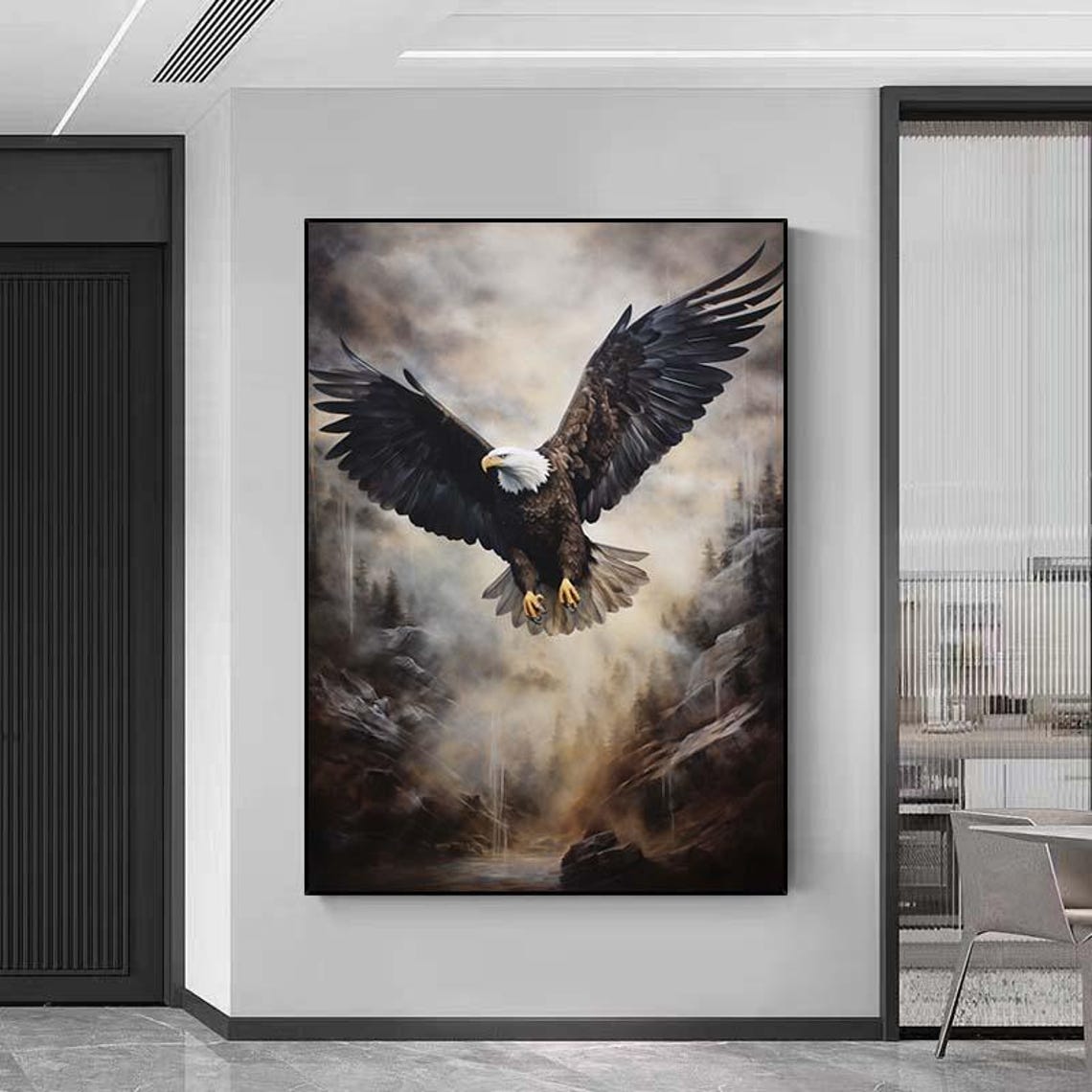 Bald Eagle Flying Stormy Mountain Sky Oil Painting Decor Poster - Image 6