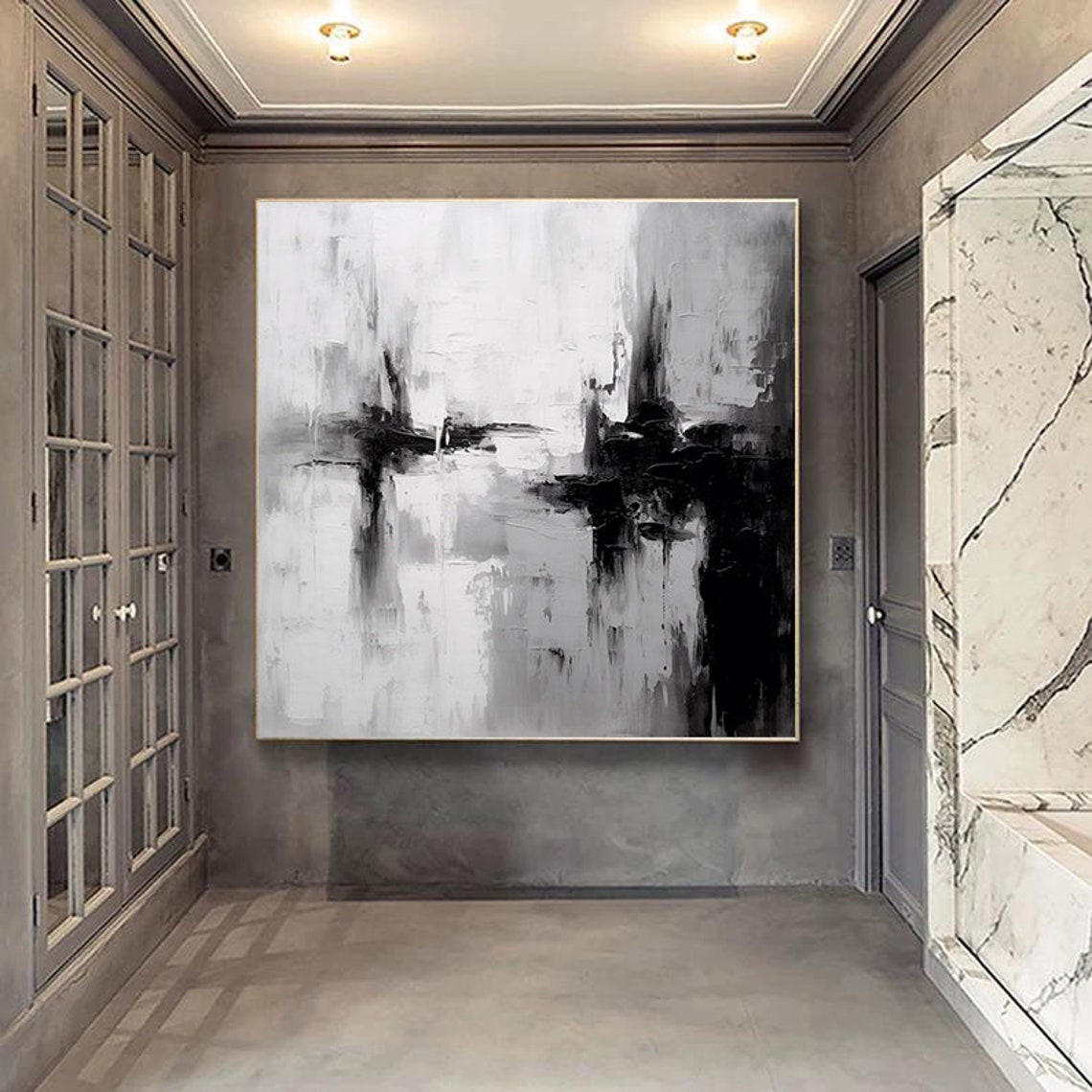 Black White Dramatic Brushstroke Square Monochrome Bold Art Poster - Image 2