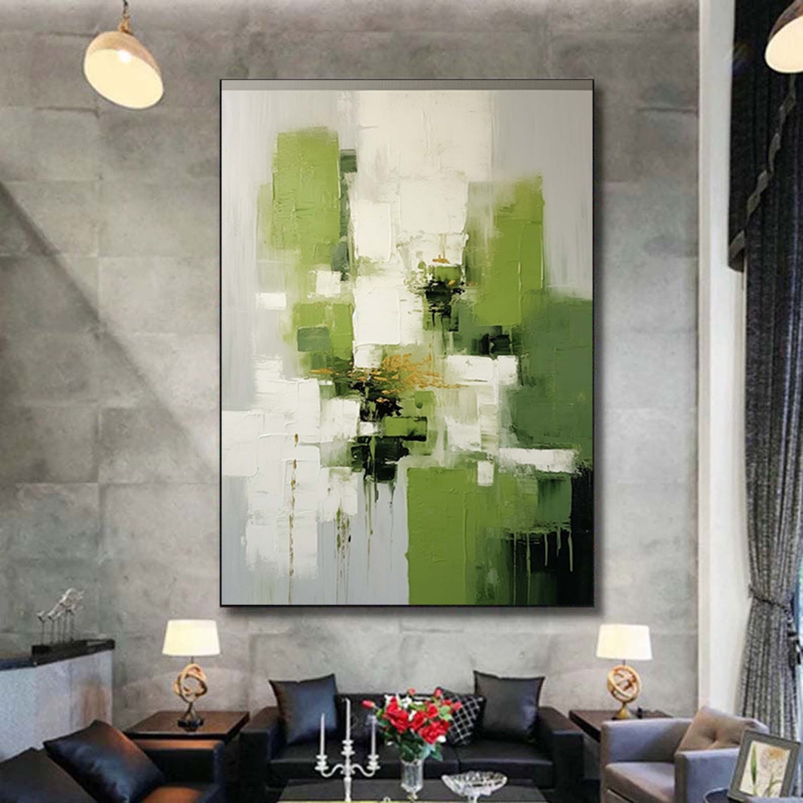 Green and White Textured Abstract Modern Botanical Wall Poster - Image 5