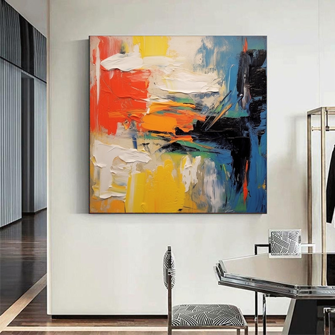 Red Yellow Blue Bold Expressive Abstract 3D Textured Art Poster - Image 5
