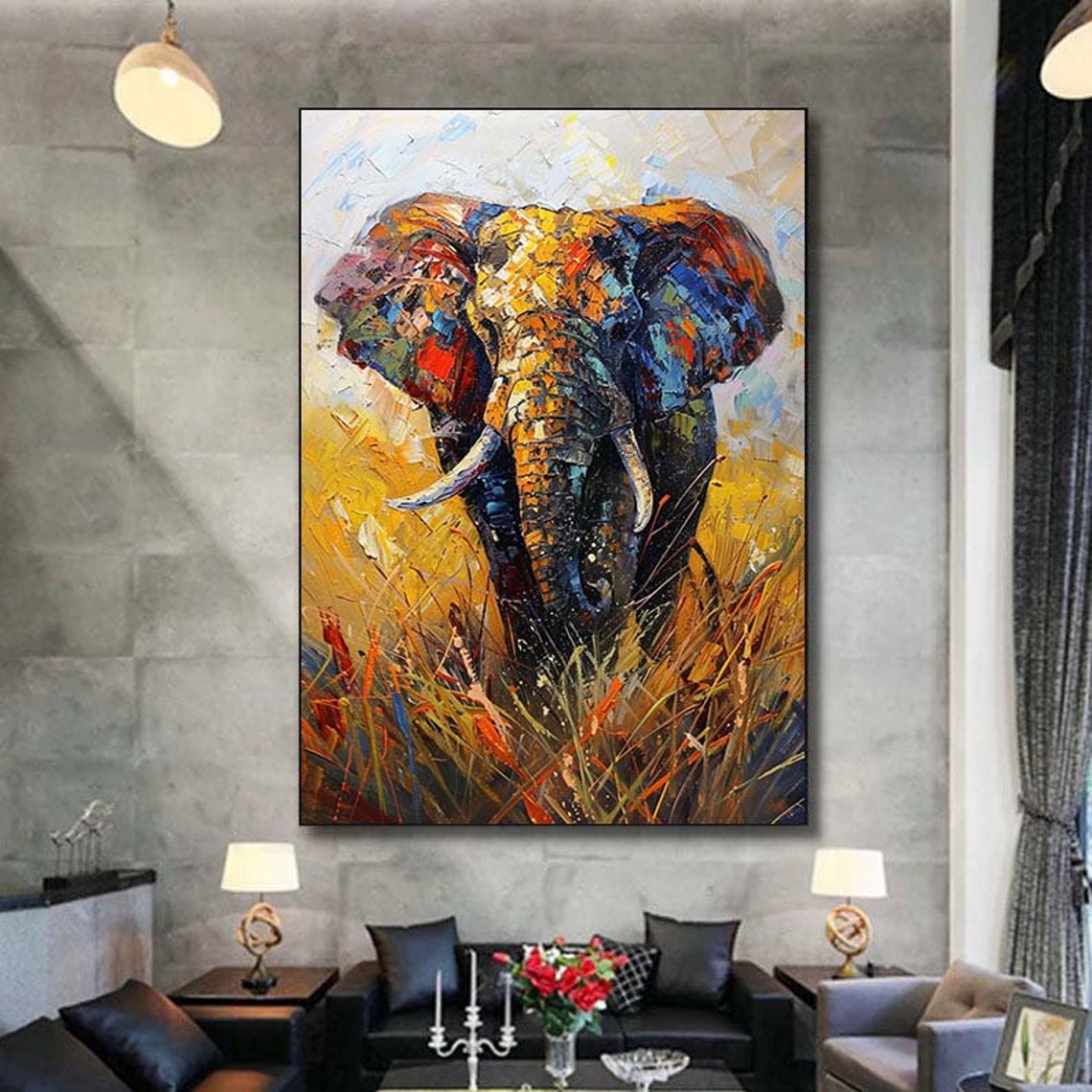 Colorful Elephant Head Golden Savanna Mosaic Portrait Poster - Image 5