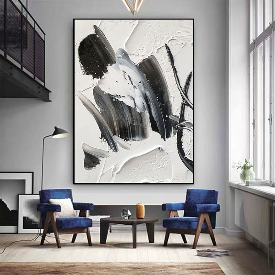 Black White Grey Abstract Textured Impasto Corridor Painting Poster - Image 5