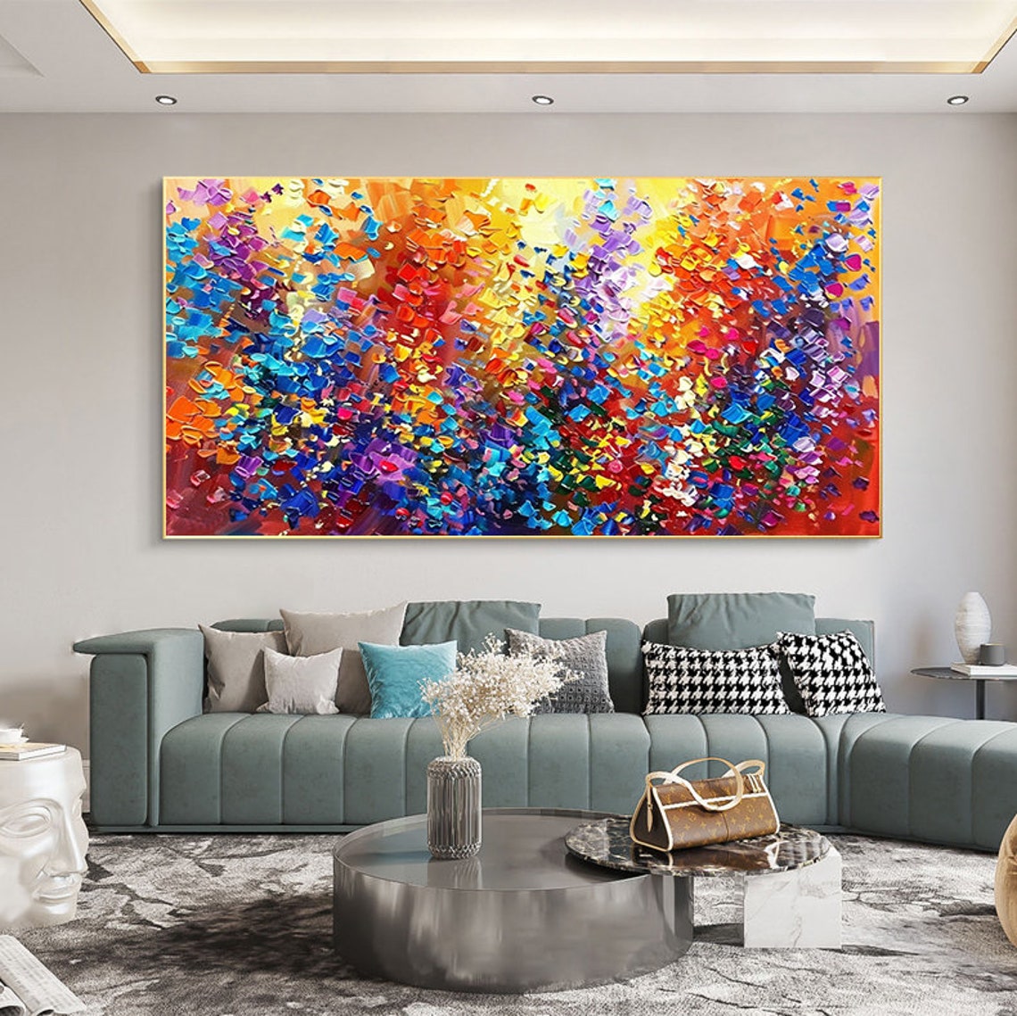 Large Contemporary Wall Art Colorful Abstract Oil Painting Red Blue Painting For Living Room Impasto Heavy Texture Art Spiritual Decor - Image 7