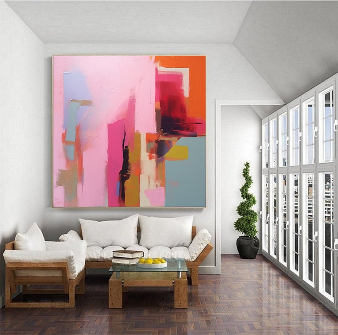 Soft Pink Magenta And Orange Geometric Abstract Blocks Poster - Image 5