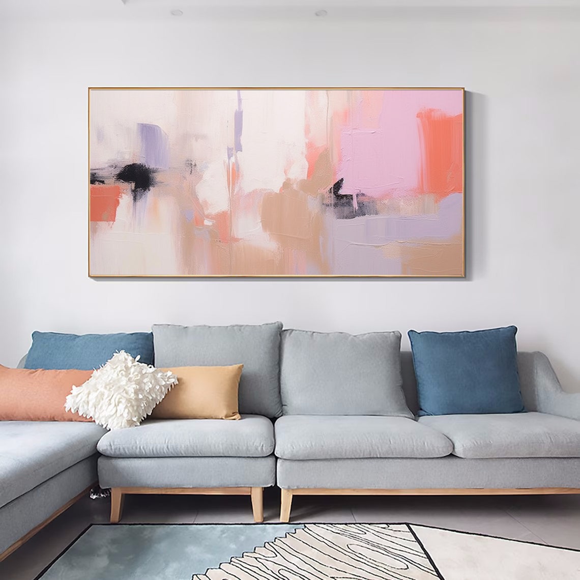 Blush Pink Peach Soft Wide Modern Abstract Lavender Wash Poster - Image 5