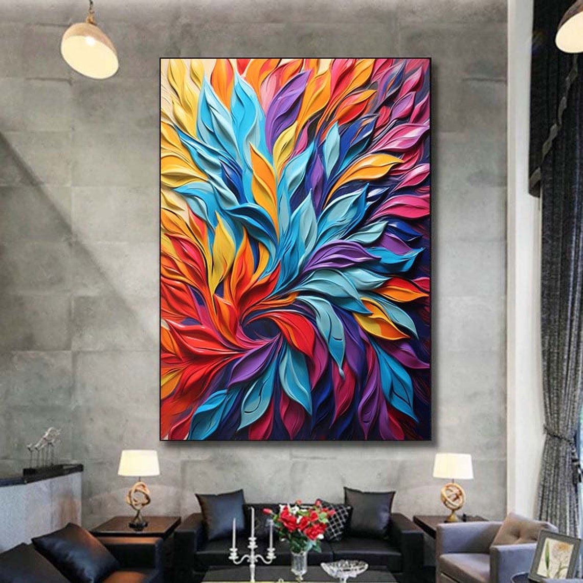 Extra Large Flower Oil Painting On Bohemian Artist Outfit Blooming Flower Botanical Landscape Art Living Room Decor Painting Wall Art - Image 2