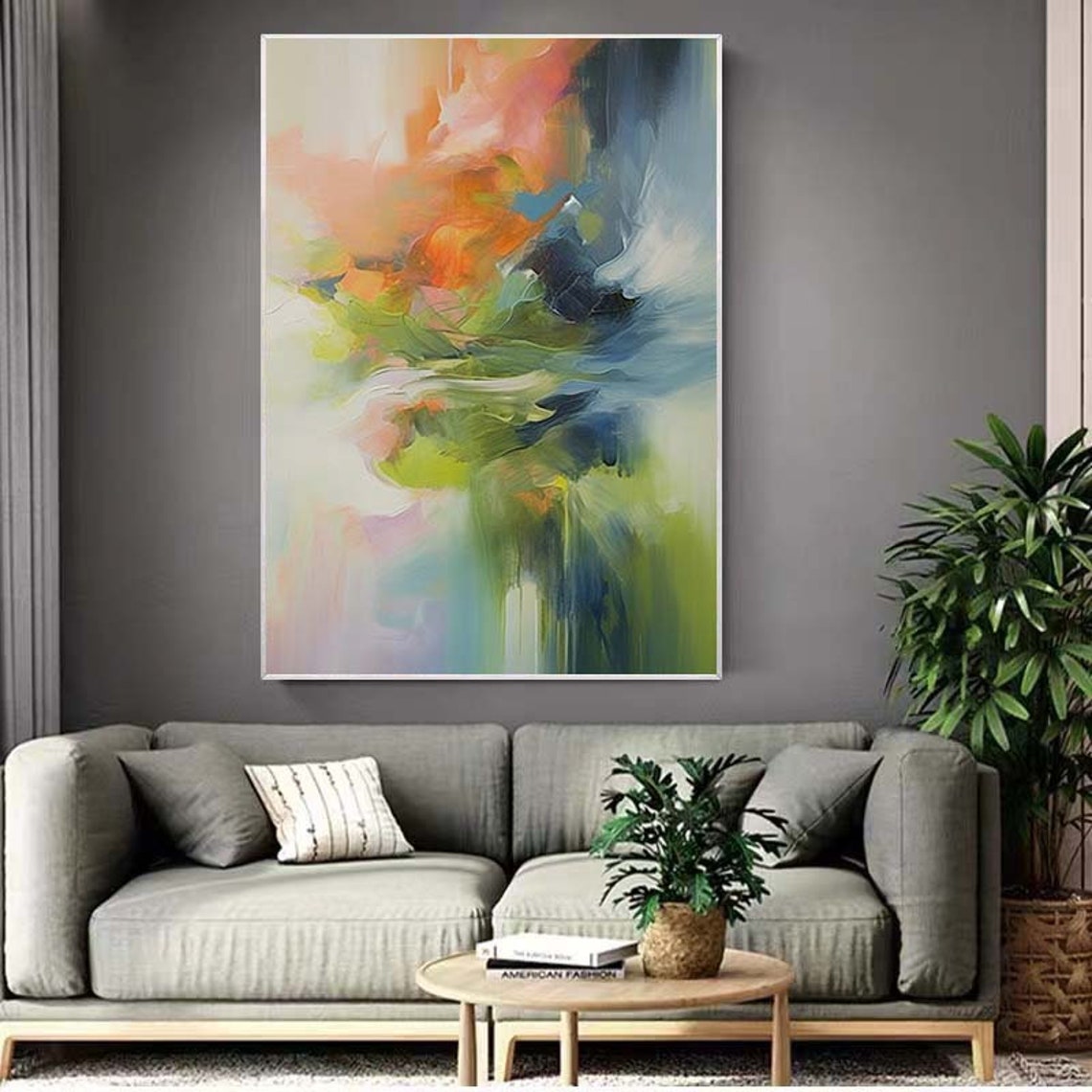 Peach Green Blue Soft Watercolor Blend Dreamy Abstract Poster - Image 3
