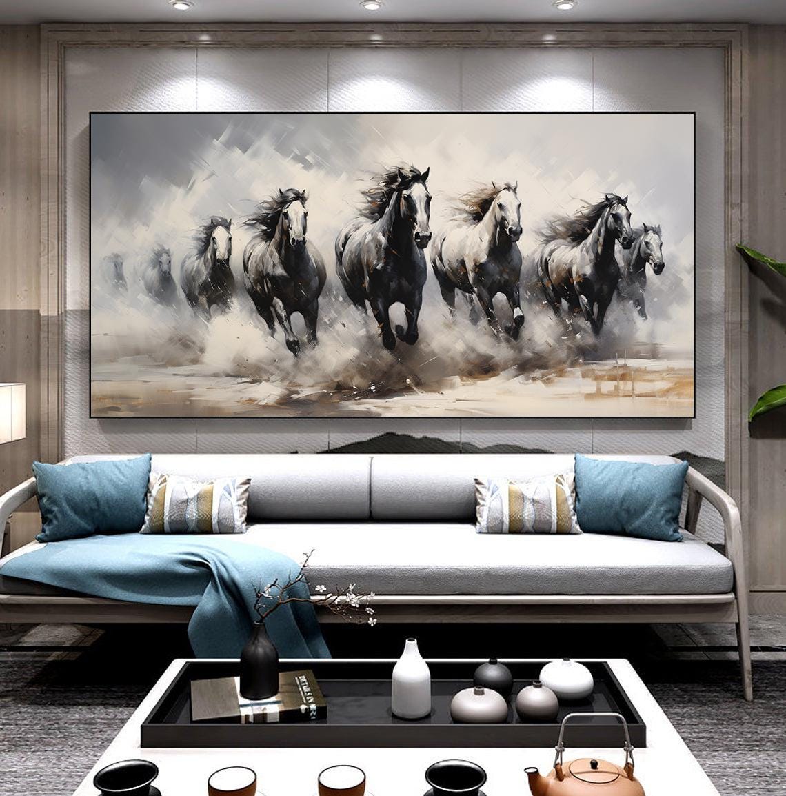White Black Horse Oil Painting Horse Painting Original Wild Life Art Acrylic Abstract Oil Painting Wall Decor Living Room Office Wall Art - Image 6