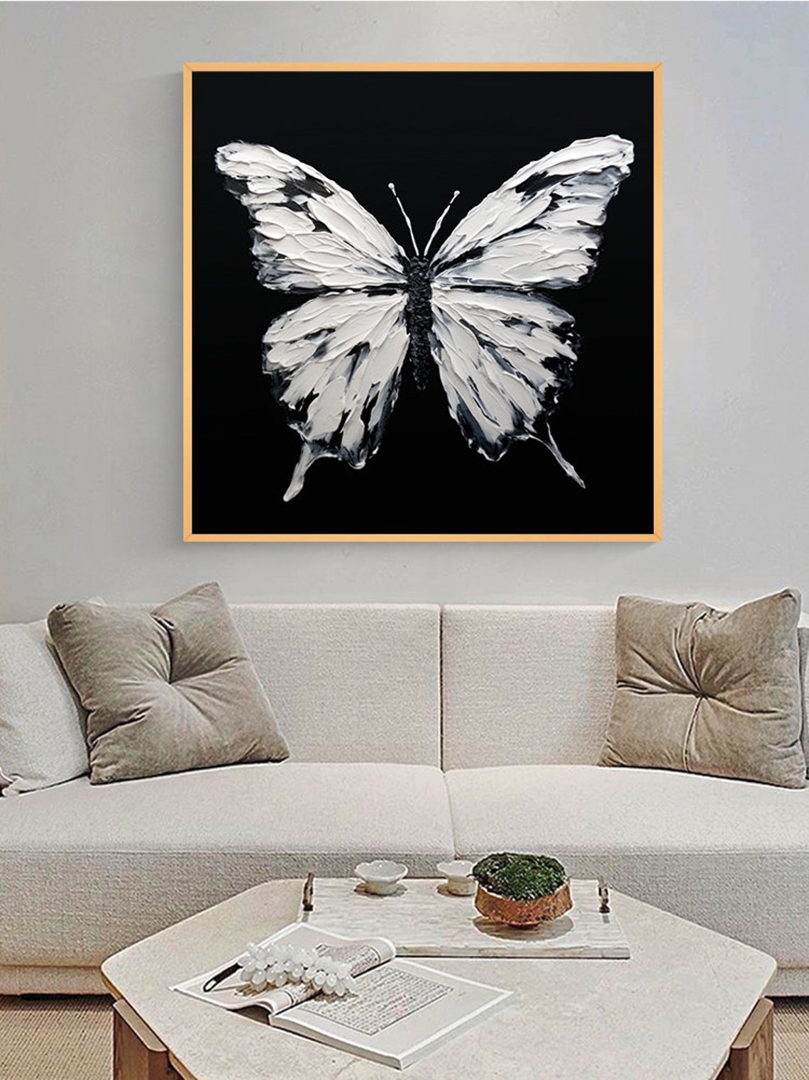 White Butterfly Black Background 3D Impasto Dramatic Art Poster - Image 5
