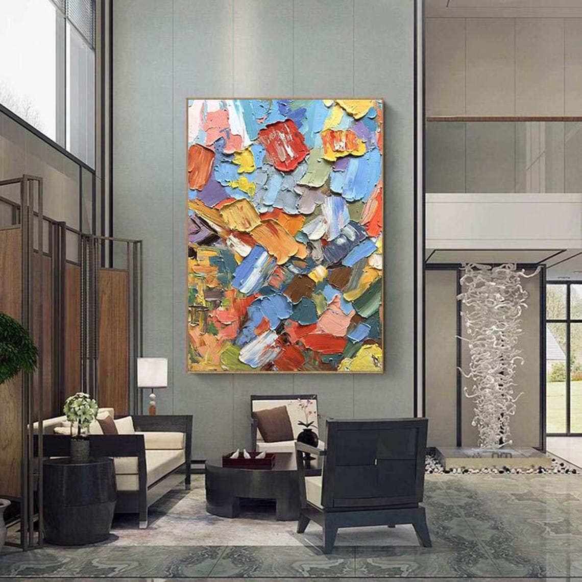 Colorful Paint Chips Blue Orange Textured 3D Abstract Wall Poster - Image 4