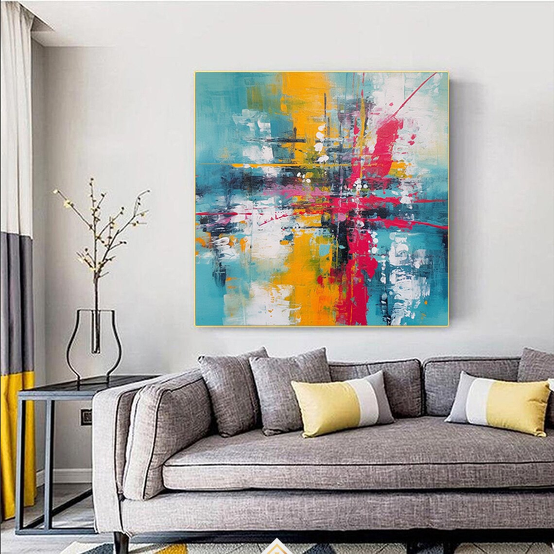 Vibrant Blue Yellow Red Abstract Impasto Energy Painting Poster - Image 5