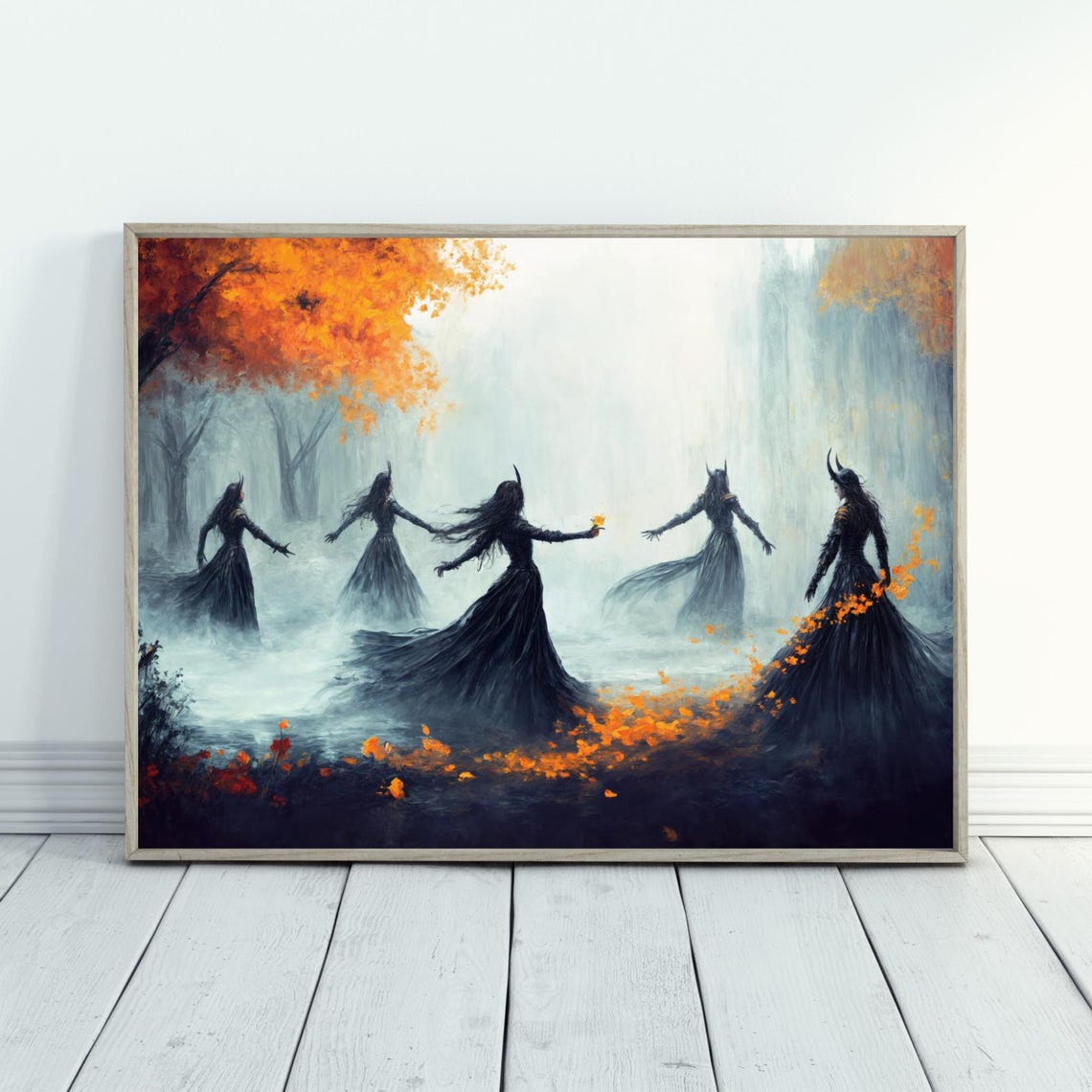 Witches Dancing Circle Autumn Forest Dark Fantasy Art Poster - Image 2