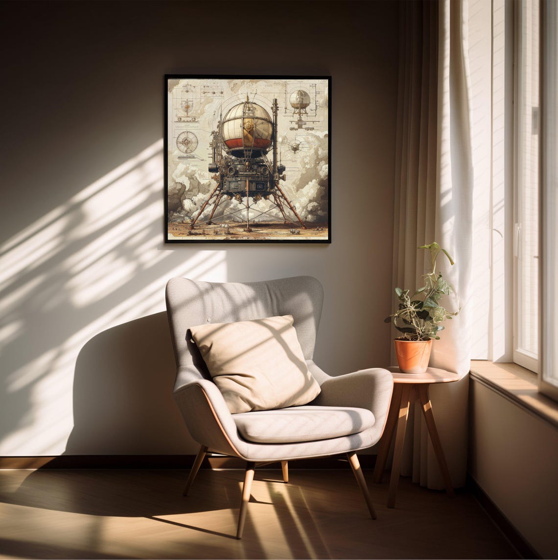 Steampunk Balloon Rocket Blueprint Retro Airship Decor Poster - Image 2